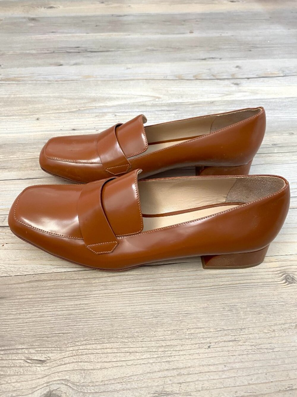 M. Gemi Chestnut Brown Kitten Heel Loafers - Size 39.5 (Used)